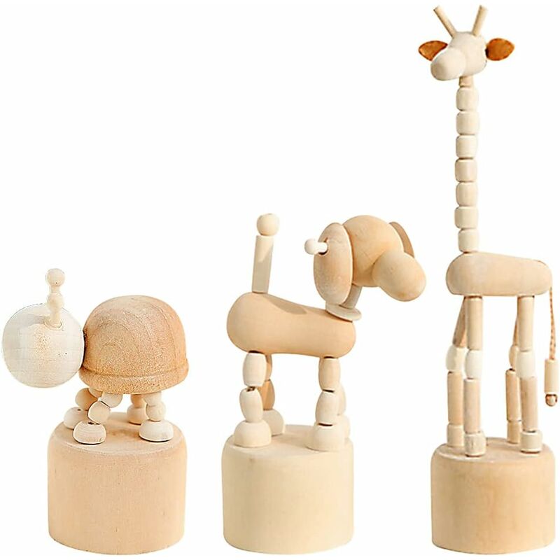 foto del prodotto statua di animale in legno 3 pezzi arto mobile giocattolo per bambini ornamenti di figurine da scrivania giraffa, lumaca, cucciolo giocattolo