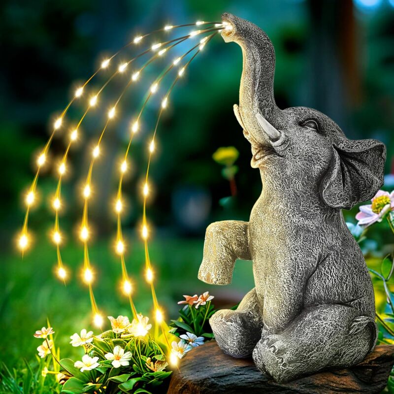 foto del prodotto statua di elefante migliorata, decorazione da giardino, statuetta di elefante alimentata ad energia solare, regalo per la mamma, regalo di compleanno