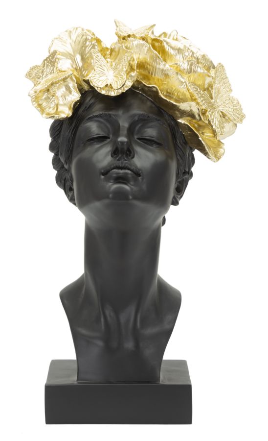 foto del prodotto statua donna con farlalle in testa 21x36,5x20 cm in poliresina nero oro