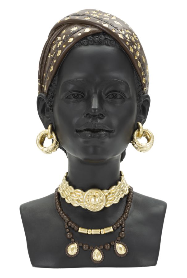 foto del prodotto statua donna masai 19x30x18,5 cm in poliresina nero oro
