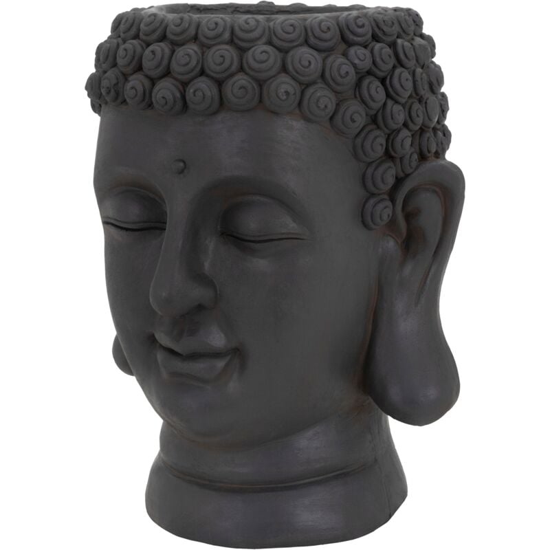 foto del prodotto statua testa di buddha fioriera 23x23x44 cm in poliresina antracite scultura vaso di fiori piante grasse decorazione da casa ufficio giardino cortile
