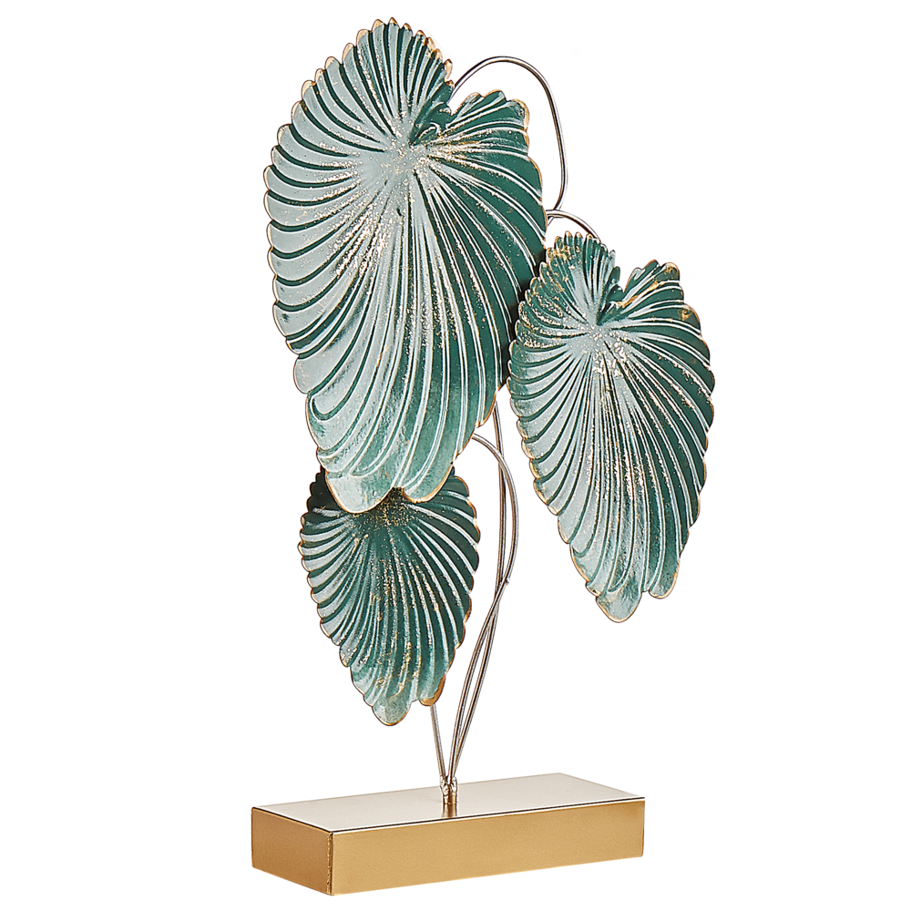 foto del prodotto statuetta decorativa statua in ferro dorato e verde acqua 44 cm con foglie su supporto scultura ornamentale decor accessori