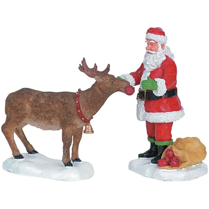 foto del prodotto statuetta di babbo natale con la renna decorazione per presepe e villaggio natalizio