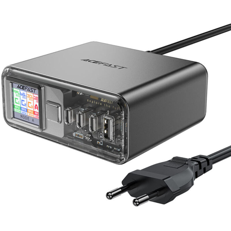 foto del prodotto stazione di alimentazione caricabatterie gan pd 218w con 4 porte 3x usb c usb a grigio