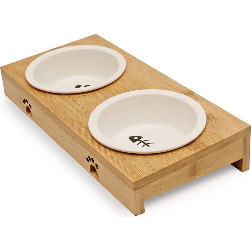 foto del prodotto stazione di alimentazione premium per gatti 2 ciotole per il tuo gatto ciotola in ceramica bianca, grande per acqua e cibo ciotola rialzata
