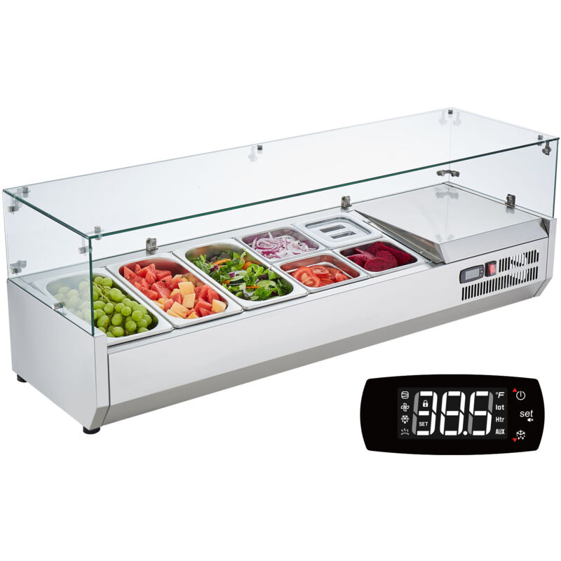 foto del prodotto stazione di preparazione refrigerata per condimenti da banco 150 w stazione di preparazione per frigorifero con 3 vaschette 1 3, 4 vaschette 1 6,
