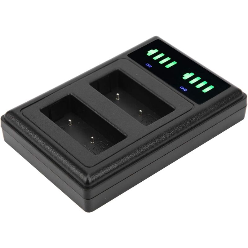 foto del prodotto stazione di ricarica per doppia batteria, caricabatteria per fotocamera a doppia porta di tipo c, doppio display lcd per batteria bebusingoto
