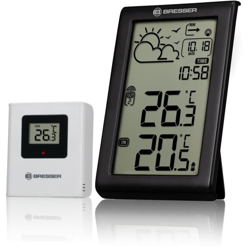 foto del prodotto stazione meteo radio con sensore esterno meteo temp w, termometro interno ed esterno, previsioni meteo, allarme antigelo, orologio radio dcf, ampio