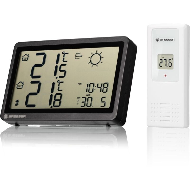 foto del prodotto stazione meteo radio meteo temp hz nero con precisa misurazione della temperatura interna ed esterna e previsioni meteo - bresser