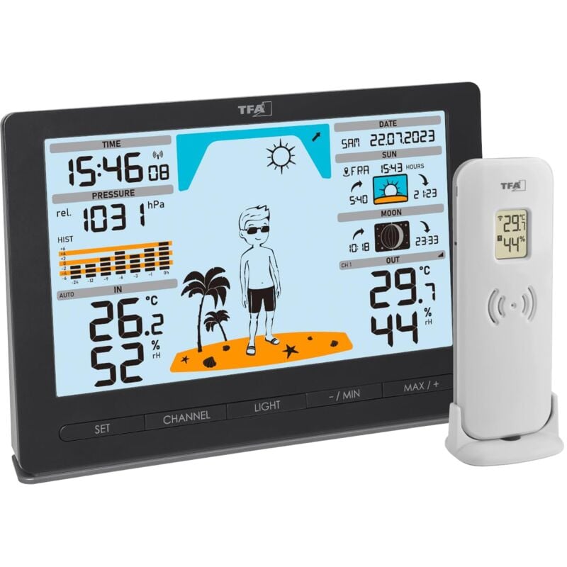 foto del prodotto stazione meteo wireless meteo jack, 35.1097.01, con sensore esterno radiocontrollato, previsioni del tempo, pressione atmosferica, fasi lunari,
