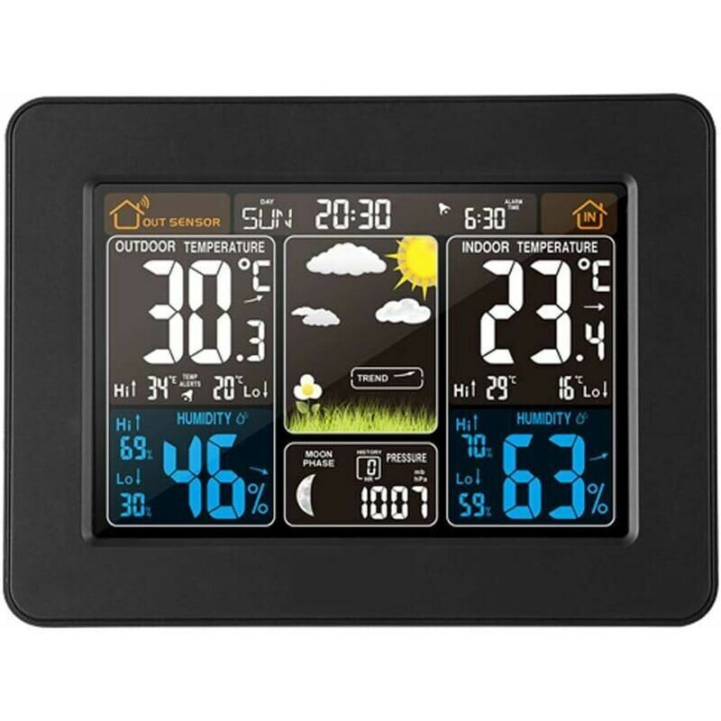 foto del prodotto stazione meteorologica digitale a colori con temperatura umidit barometro calendario orologio meteorologico multifunzionale nero 
