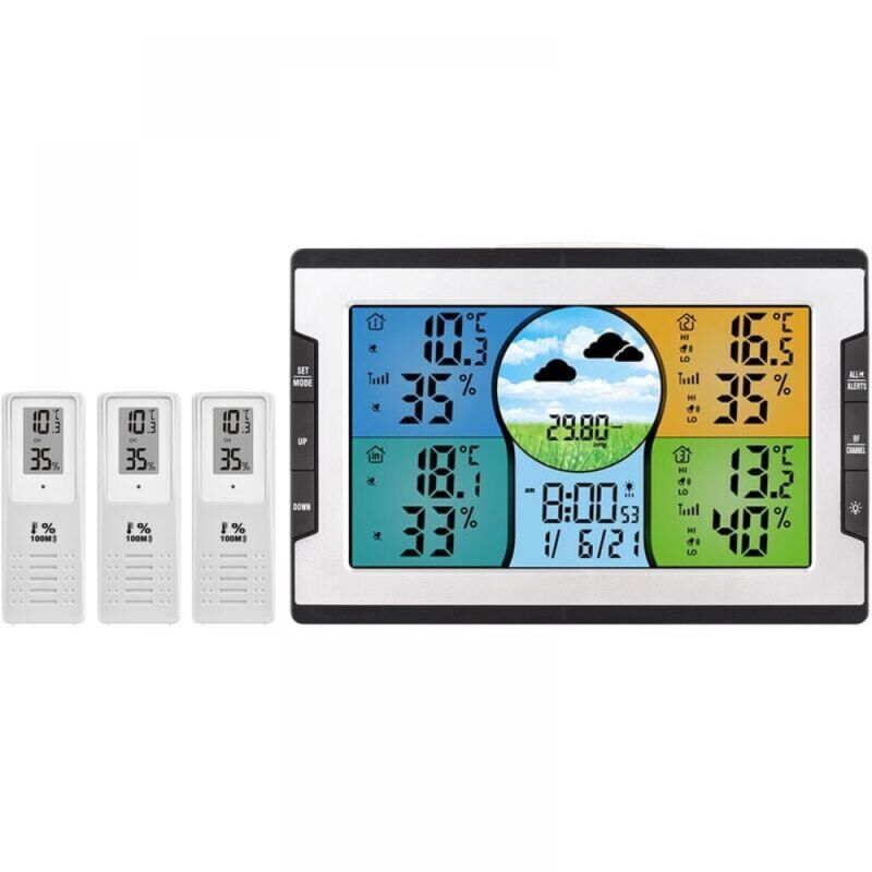 foto del prodotto stazione meteorologica digitale con 3 sensori remoti, monitoraggio della temperatura e dell umidit interna ed esterna fino a 100 m, previsioni del