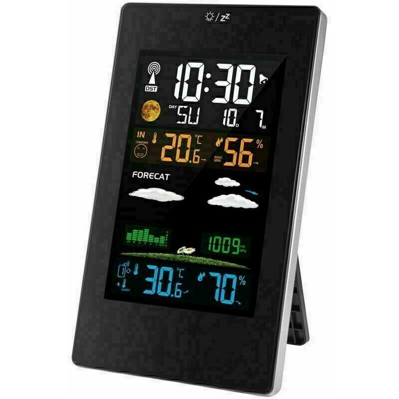 foto del prodotto stazione meteorologica wireless a colori con sensore esterno, termometro igrometro interno ed esterno, stazione meteorologica multifunzionale con