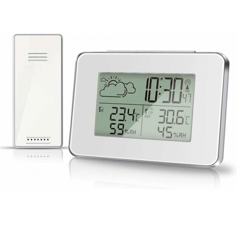 foto del prodotto stazione meteorologica wireless bianca termometro igrometro per interni ed esterni con sensore esterno display lcd monitor digitale della temperatura