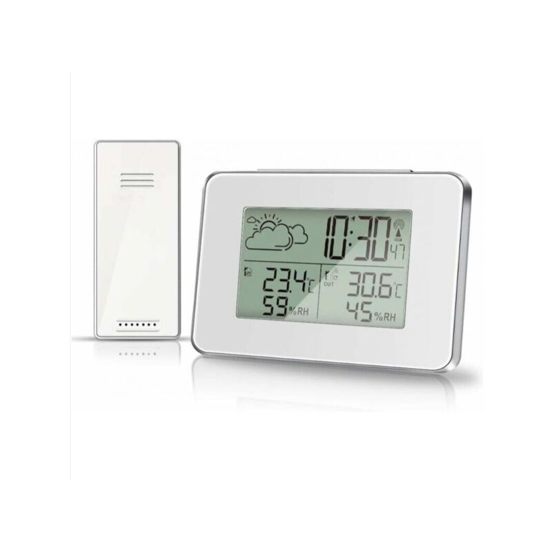 foto del prodotto stazione meteorologica wireless bianca, termometro igrometro per interni ed esterni con sensore esterno, display lcd, monitor digitale di temperatura