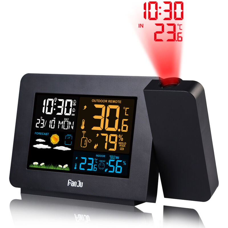 foto del prodotto stazione meteorologica wireless con 1 sensore, termometro igrometro digitale per interni esterni, display lcd a colori, con calendario, orologio,