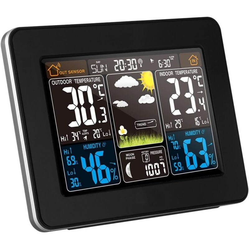 foto del prodotto stazione meteorologica wireless con avviso e temperatura umidit barometro sveglia orologio lunare meteo con sensore esterno digitale display a