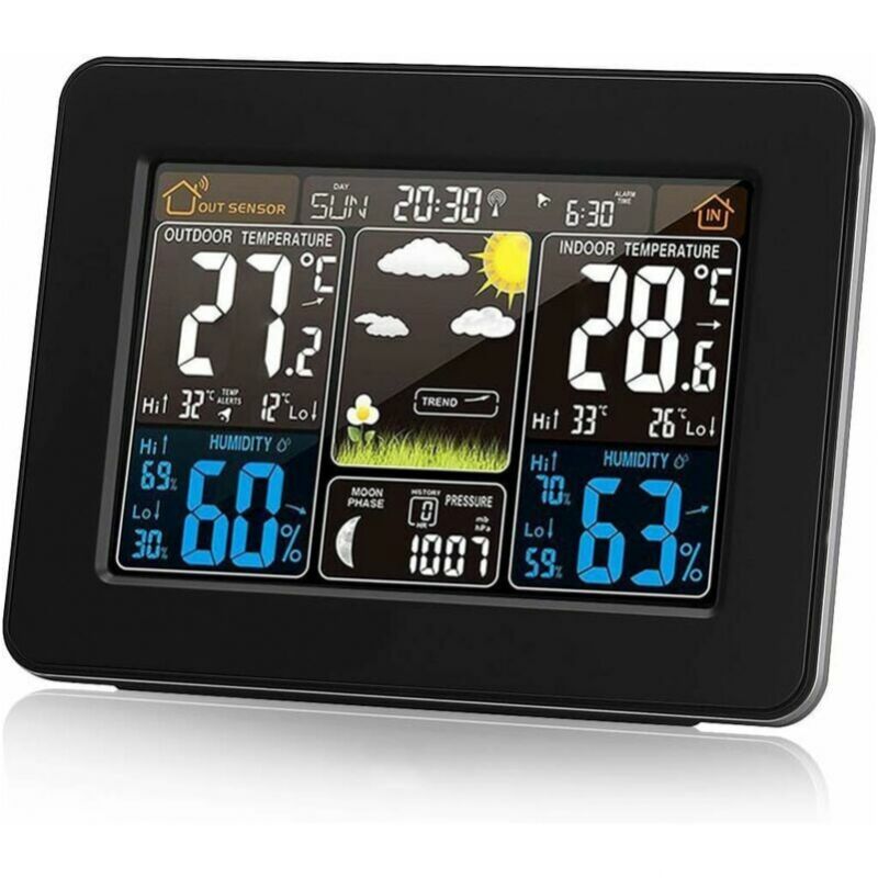 foto del prodotto stazione meteorologica wireless con avviso e temperatura umidit barometro sveglia orologio lunare meteo con sensore esterno display digitale a
