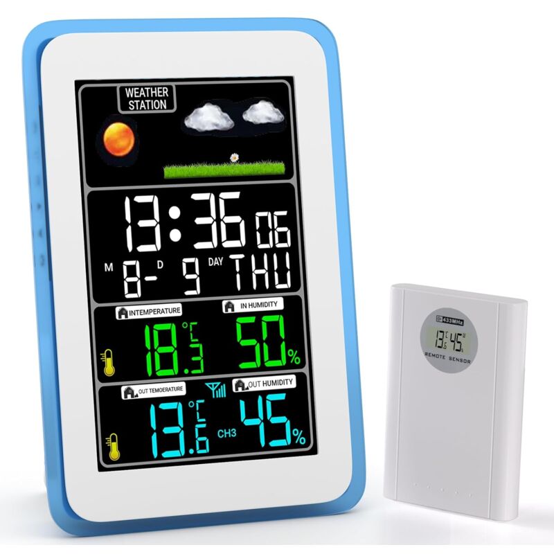 foto del prodotto stazione meteorologica wireless per interni ed esterni, stazione meteorologica wireless, termometro igrometro barometro per interni ed esterni con