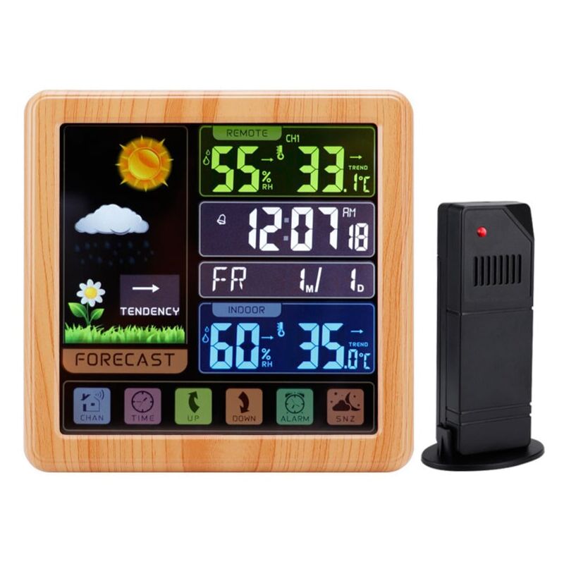foto del prodotto stazione meteorologica wireless, stazione meteorologica con schermo lcd a colori, termometro interno ed esterno, igrometro con sensore esterno,