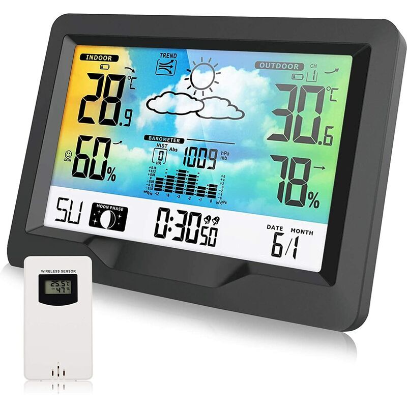 foto del prodotto stazione meteorologica wireless, stazione meteorologica radio con sensore esterno, stazione meteorologica radio multifunzionale con umidit ,