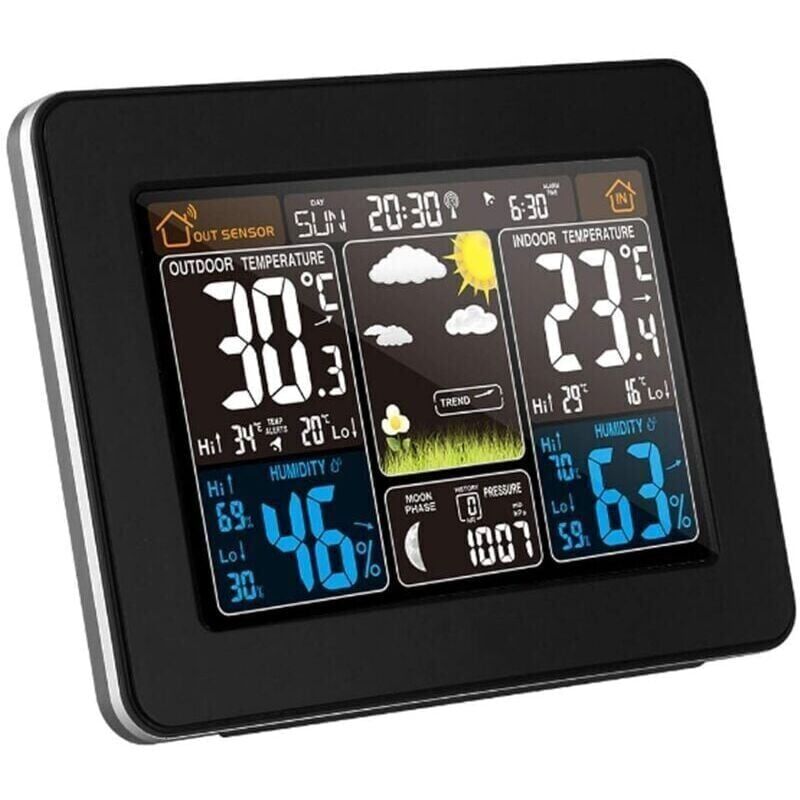 foto del prodotto stazione meteorologica wireless ulisem con avviso e temperatura umidit barometro sveglia orologio lunare meteo con sensore esterno digitale display