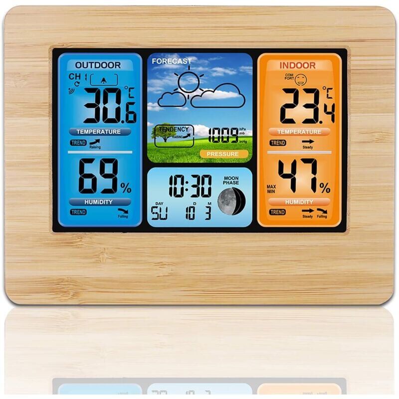 foto del prodotto stazione meteorologica wireless ymyny barometro digitale per interni ed esterni con sveglia esterna e pressione barometrica avorio 