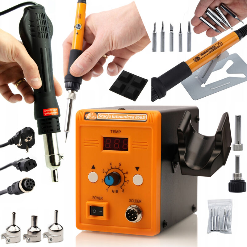 foto del prodotto stazione saldante ad aria calda rosfix rosfix 858d set saldatore di precisione 8in1 con potenziometro rosfix orange pitbull op60w electric s series