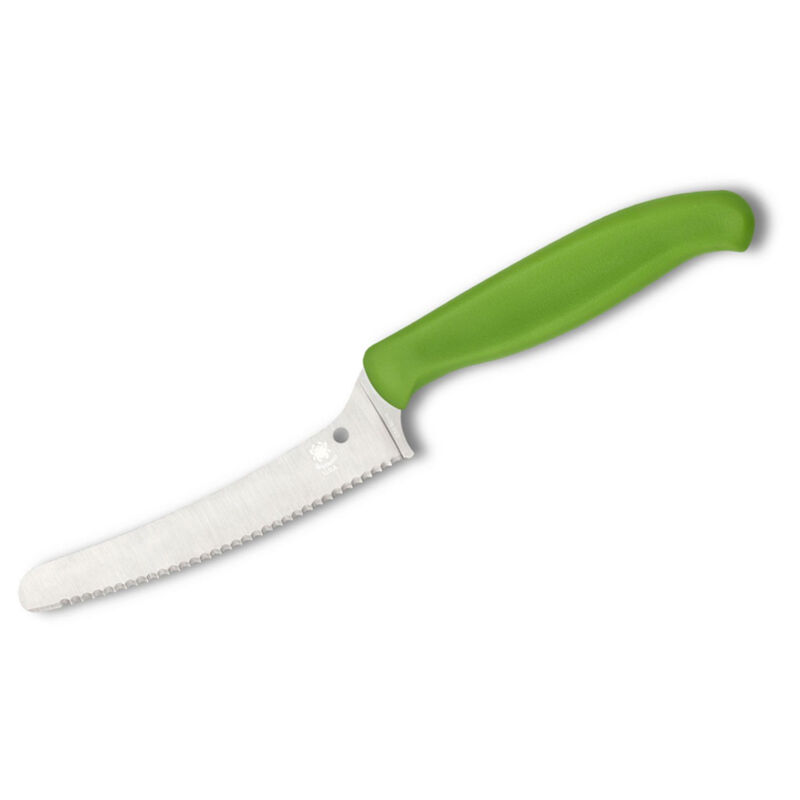 foto del prodotto ste k13sgn coltello da cucina multiuso z cut roma point lama seghettata in acciaio cts bd1n lunga 10,9 cm con manico in polipropilene verde spyderco