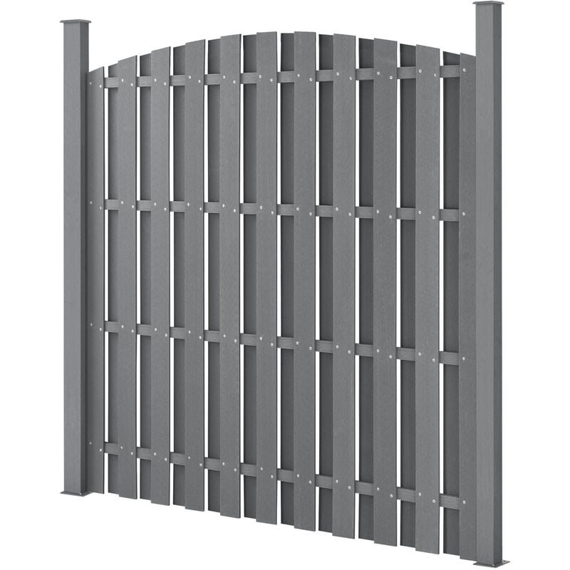 foto del prodotto steccato ad arco con doghe e colonne in wpc e base in acciaio 185 x 193 cm grigio neu.holz
