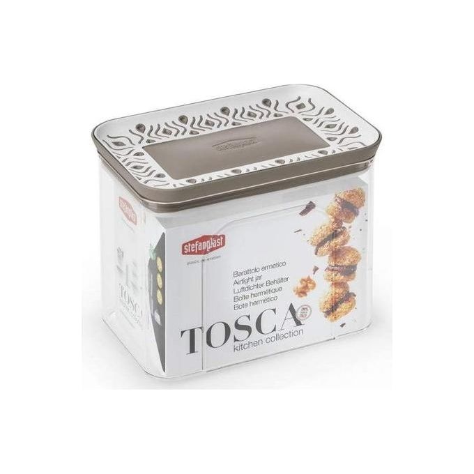 foto del prodotto stefanplast barattolo rettangolare ermetico linea tosca palace per alimenti 1,2 litri tortora