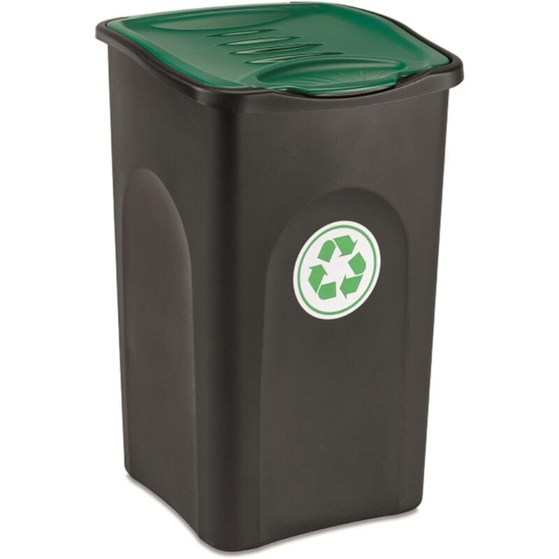 foto del prodotto stefanplast pattumiera con coperchio verde bidone 50lt contenitore raccolta spazzatura differenziata per interno o esterno corpo nero
