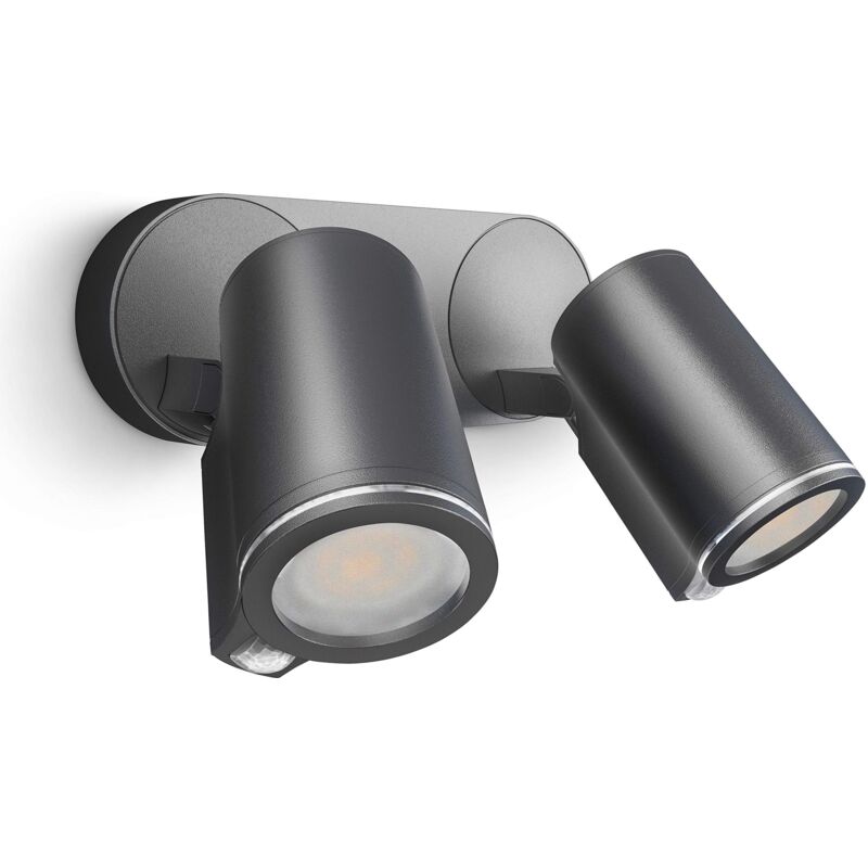foto del prodotto steinel faretto a led spot duo s, con sensore di movimento a 90 , con lampadina led gu10 collegabile tramite cavo, in alluminio, 14,95 w, colore 