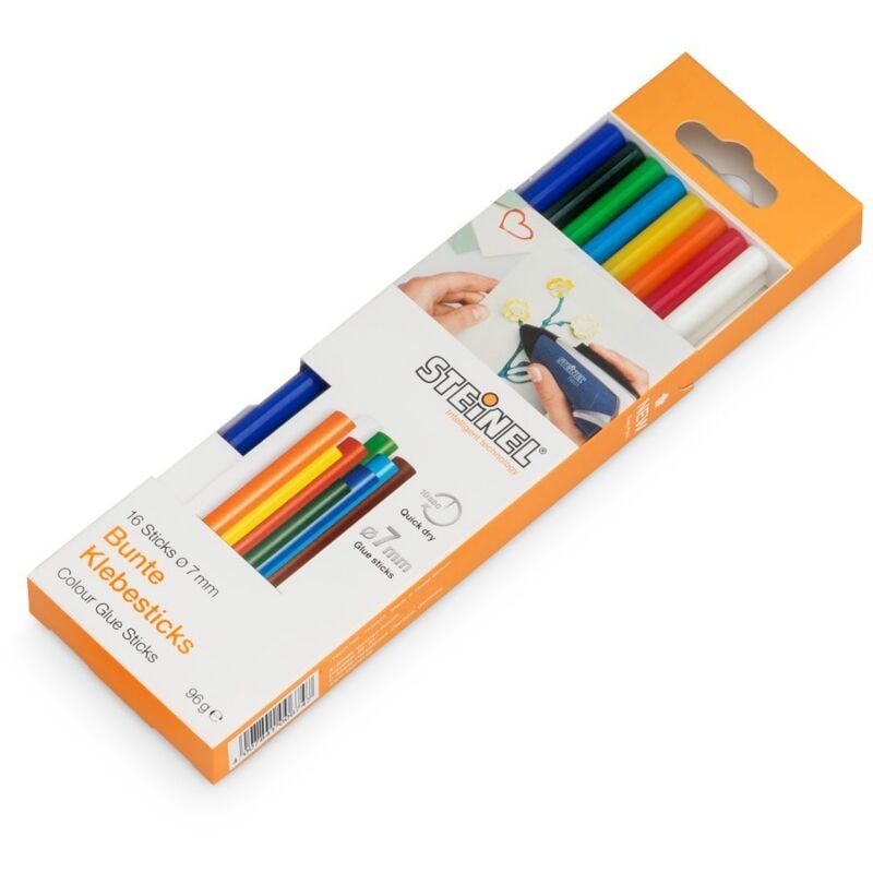 foto del prodotto steinel stick di colla colour con diametro di 7 mm, cartucce di colla a caldo lunghe 150 mm, collante universale colorato per diversi materiali,