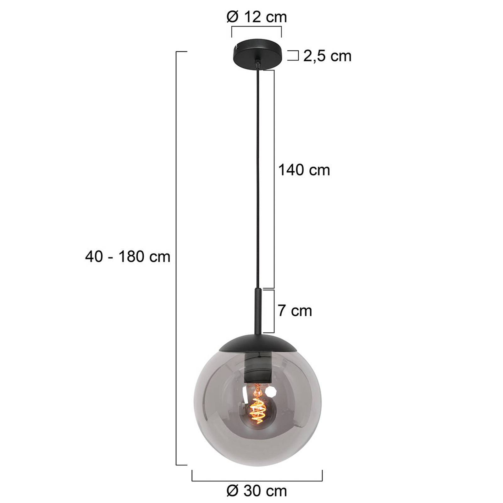 foto del prodotto steinhauer lampada a sospensione bollique, nero, 30 cm, vetro, a 1 luce, globo