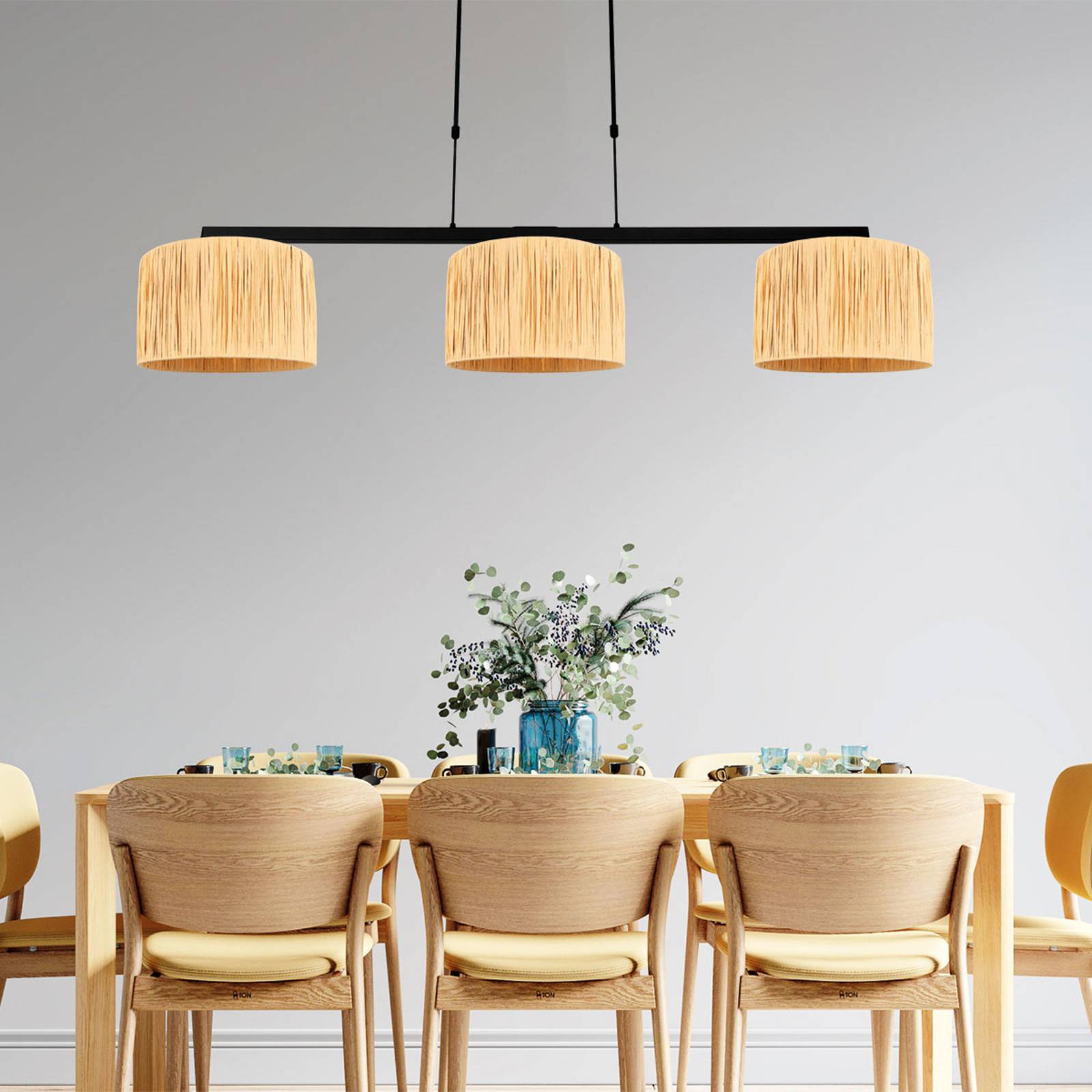 foto del prodotto steinhauer lampada a sospensione stang, in vimini naturale, a 3 luci