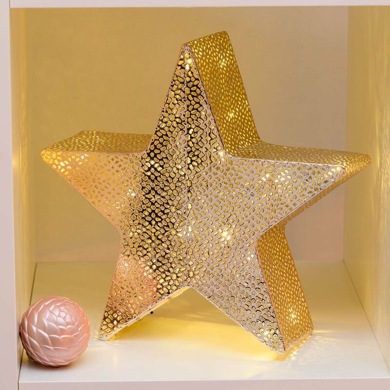 foto del prodotto stella a 5 punte color champagne con led bianco caldo decorazione natalizia 28 cm