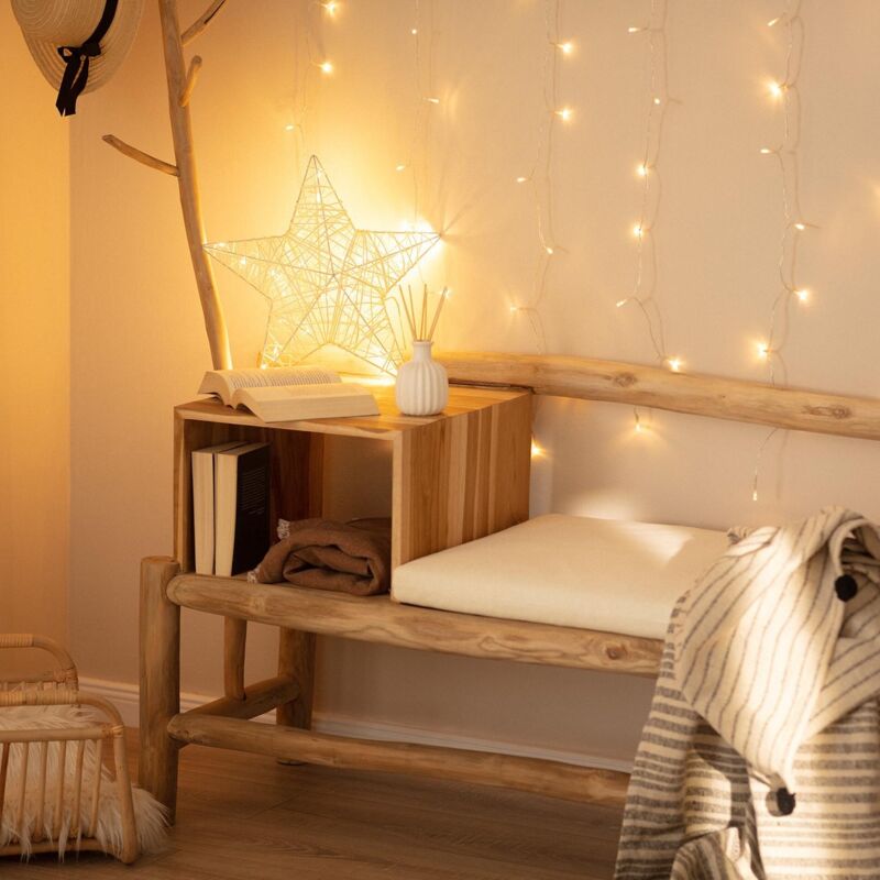 foto del prodotto stella con ghirlanda di luci led irawo 42x42 cm 3000k bianco caldo