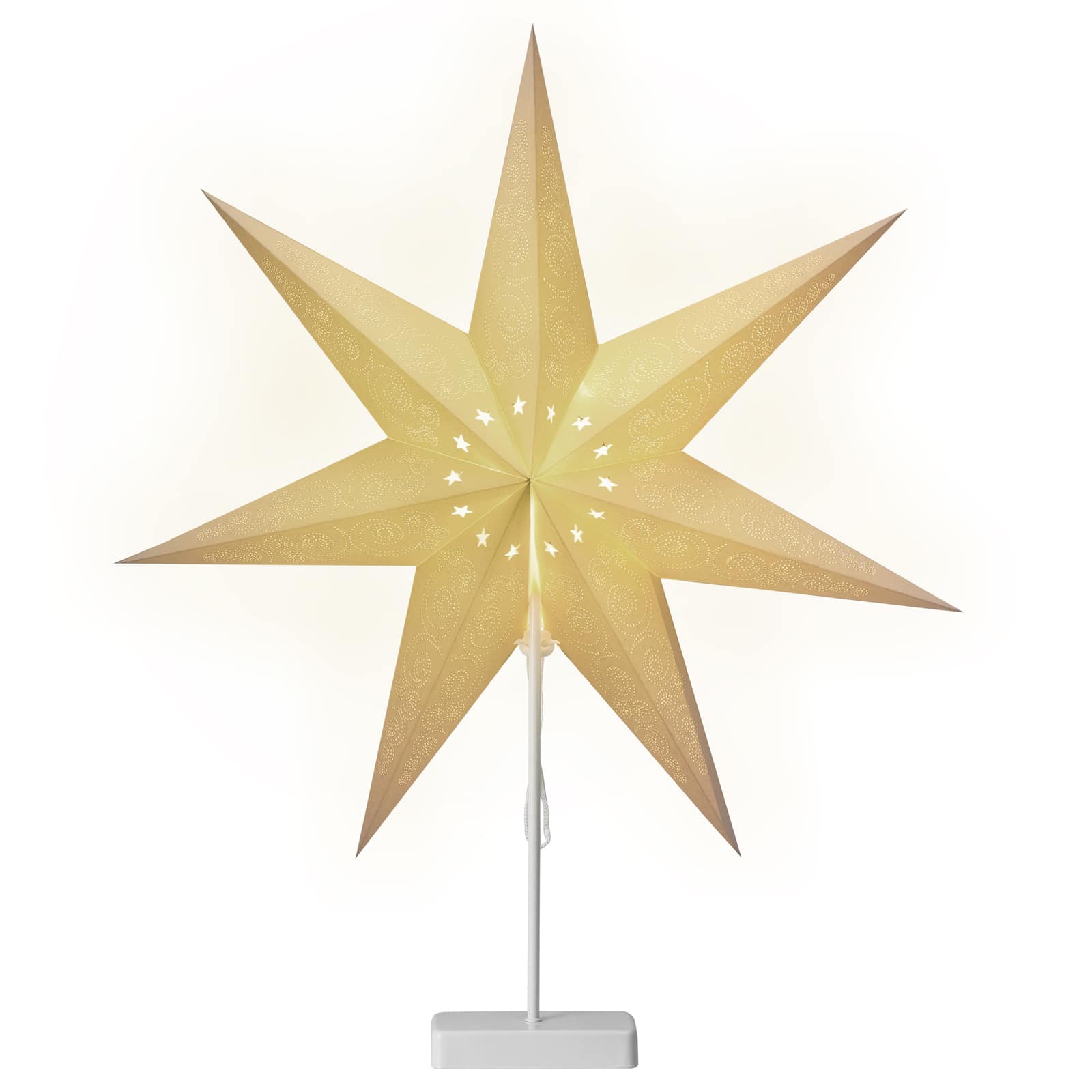foto del prodotto stella di natale di carta bianco con led 7 punte con stelline