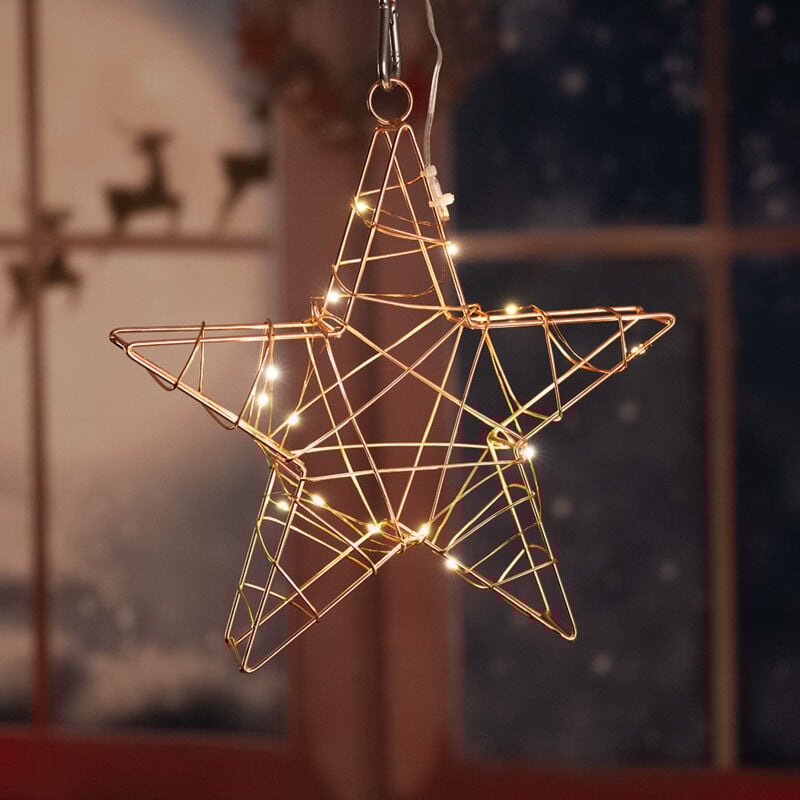 foto del prodotto stella di natale in rame, decorazione natalizia, rete metallica, stella dell avvento, soggiorno, metallo, batterie, 15x led, lxlxa 26x5x25 cm