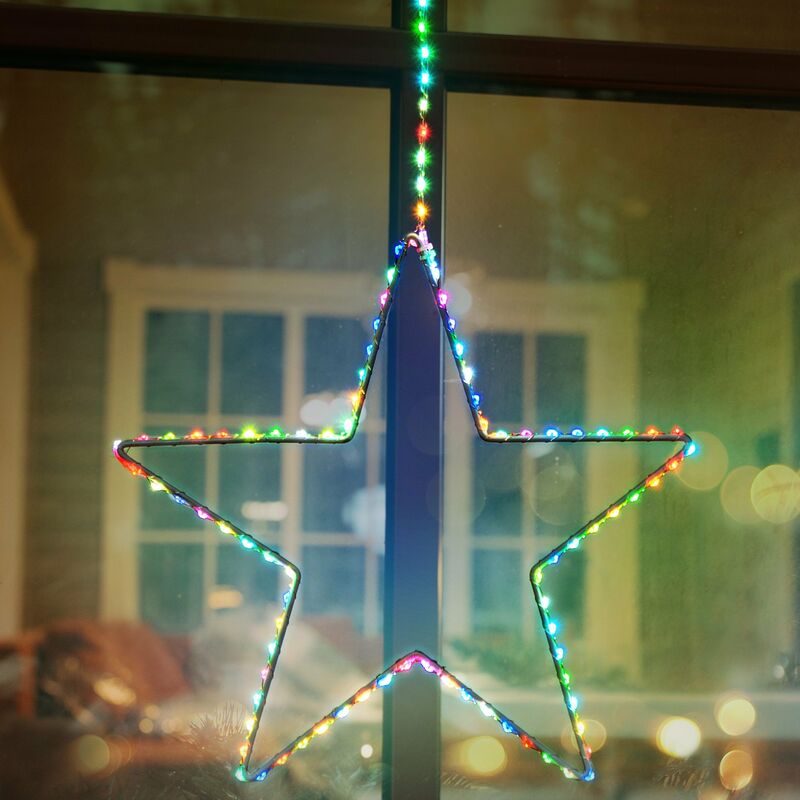 foto del prodotto stella luminosa con luce multicolore rgb a led da appendere per interno ed esterno 35 cm