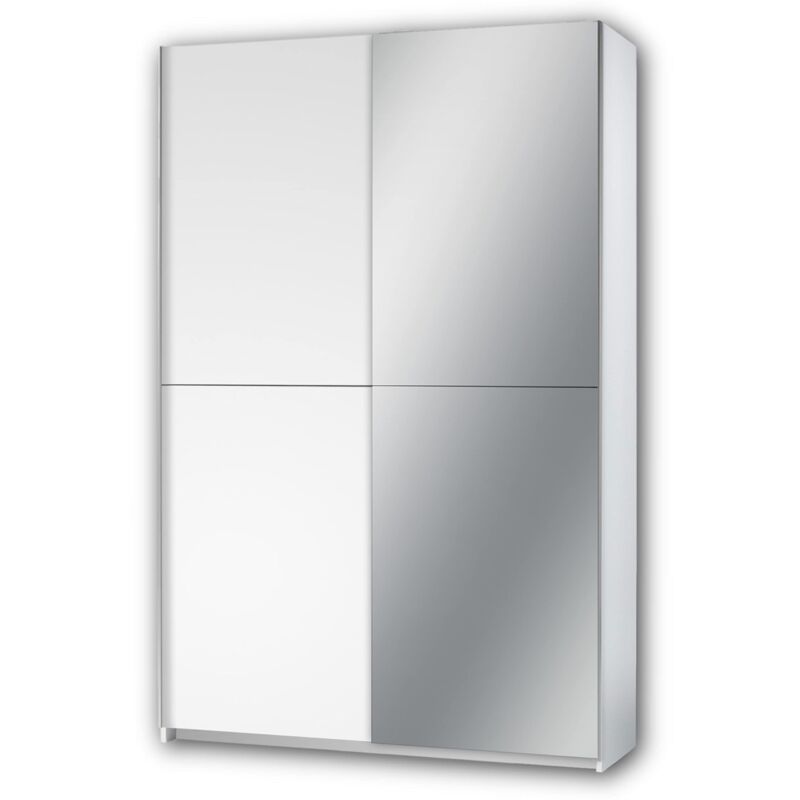 foto del prodotto stella trading fast, armadio guardaroba elegante, con anta a specchio, molto capiente, versatile con ante scorrevoli in bianco, 125 x 195 x 38 cm, l