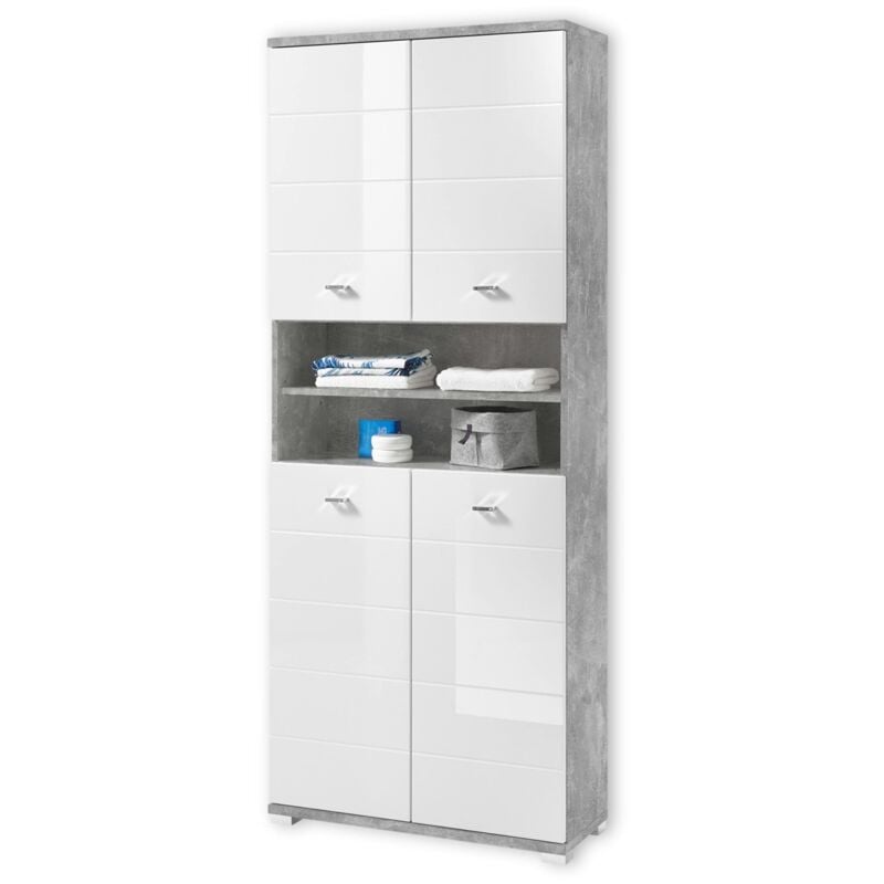 foto del prodotto stella trading pool alto cemento, bianco mobiletto moderno armadio da bagno con tanto spazio per la biancheria, engineered wood, 76 x 190 x 31 cm