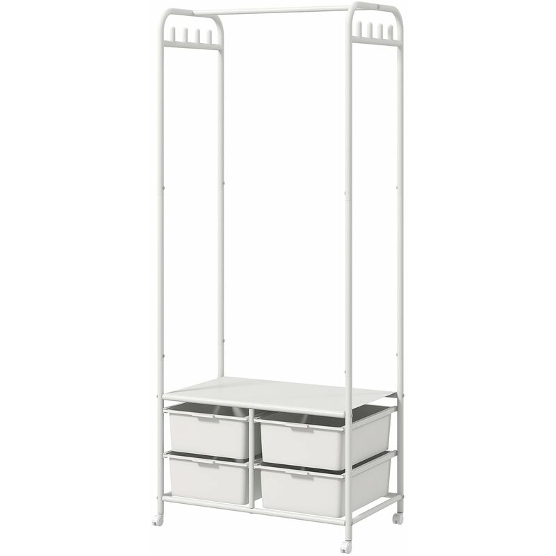 foto del prodotto stender appendiabiti con scarpiera a 4 cesti 63x37x153 cm in acciaio e plastica bianco