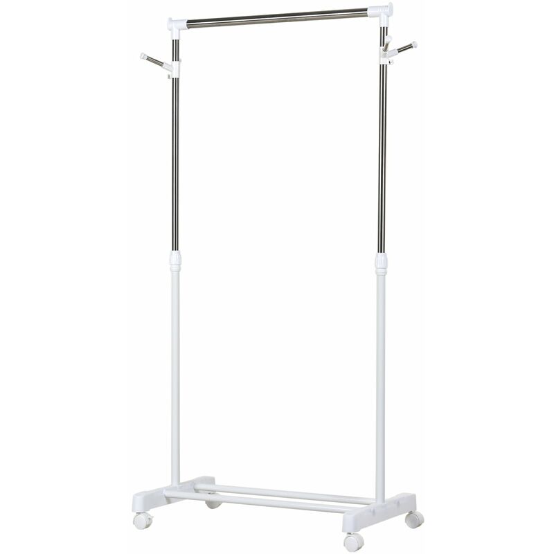 foto del prodotto stender porta abiti ad altezza regolabile 68,5x42x87 145 cm con fondo portaoggetti argento e bianco