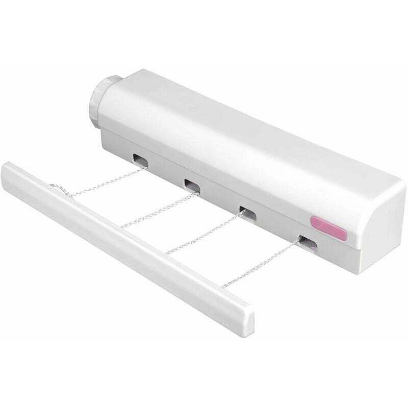 foto del prodotto stendibiancheria da parete per interni ed esterni, stendibiancheria a scomparsa, stendibiancheria estensibile fino a 3,2m, bianco, 4 fili,