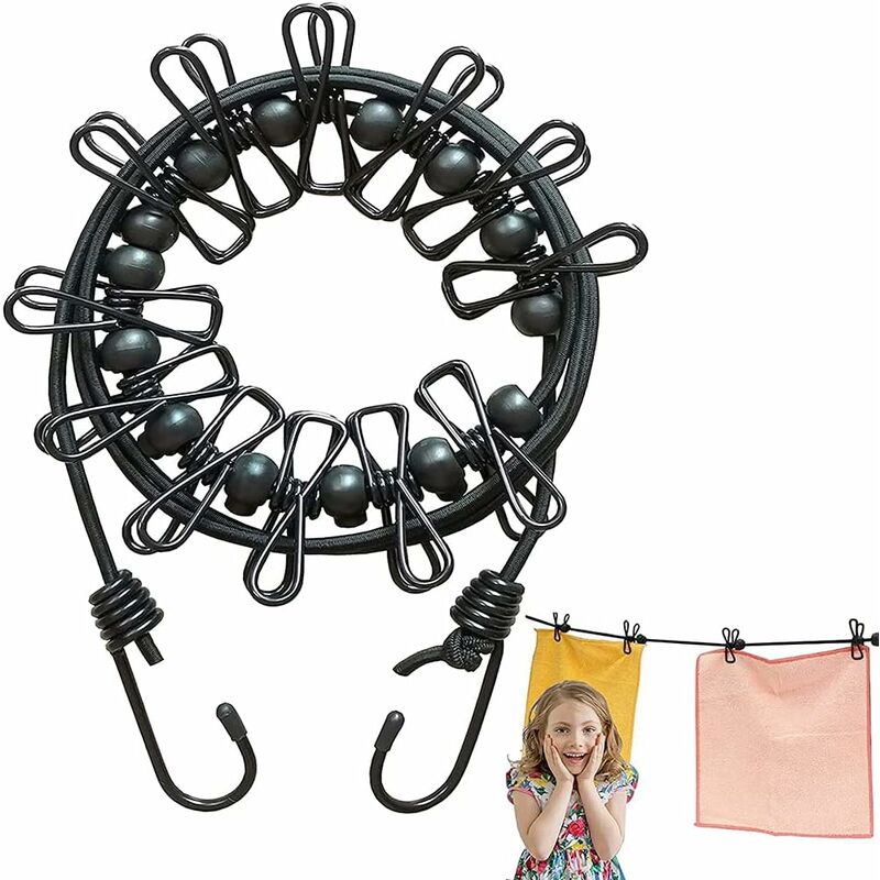 foto del prodotto stendibiancheria da viaggio portatile stendibiancheria retrattile elastica regolabile con 12 clip per vacanze, viaggi, campeggio, balcone esterno