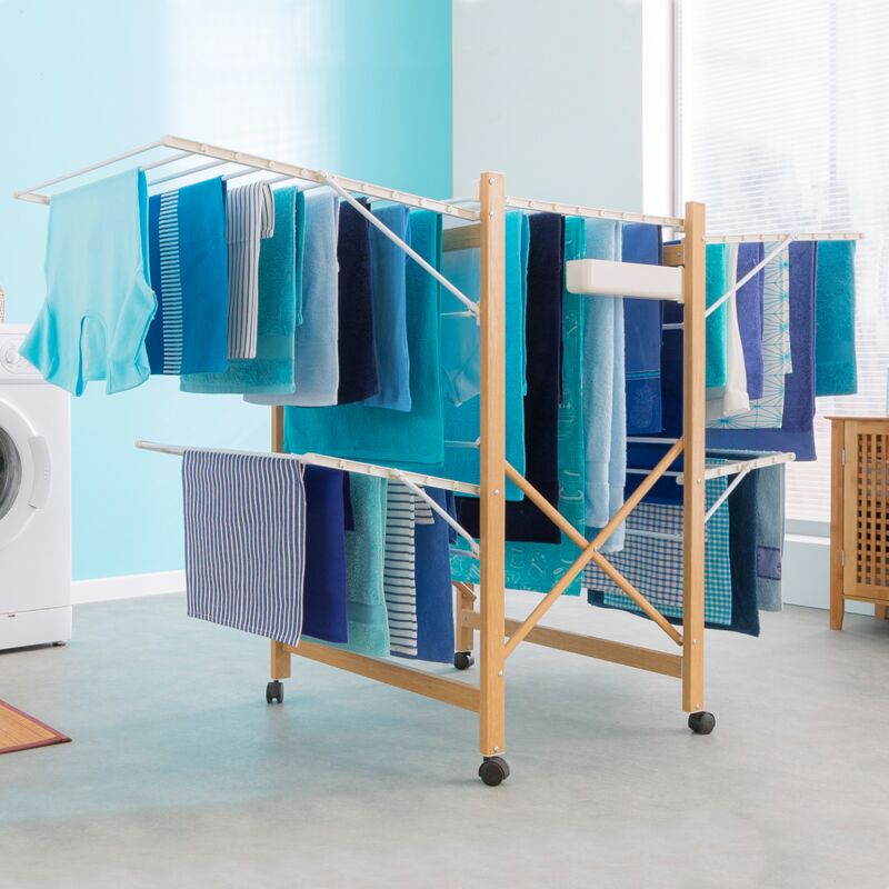 foto del prodotto stendibiancheria deluxe design effetto legno stendibiancheria allungabile pieghevole