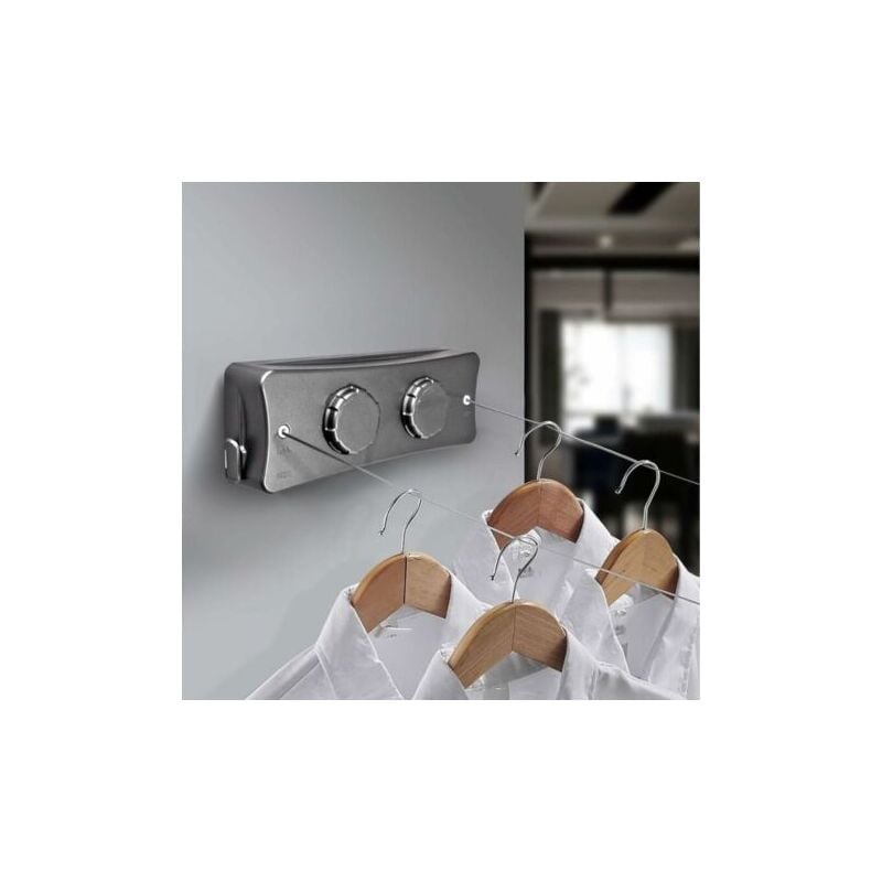 foto del prodotto stendibiancheria retrattile 2 x 5 m, stendibiancheria retrattile da parete con filo in acciaio inossidabile, stendibiancheria estensibile regolabile