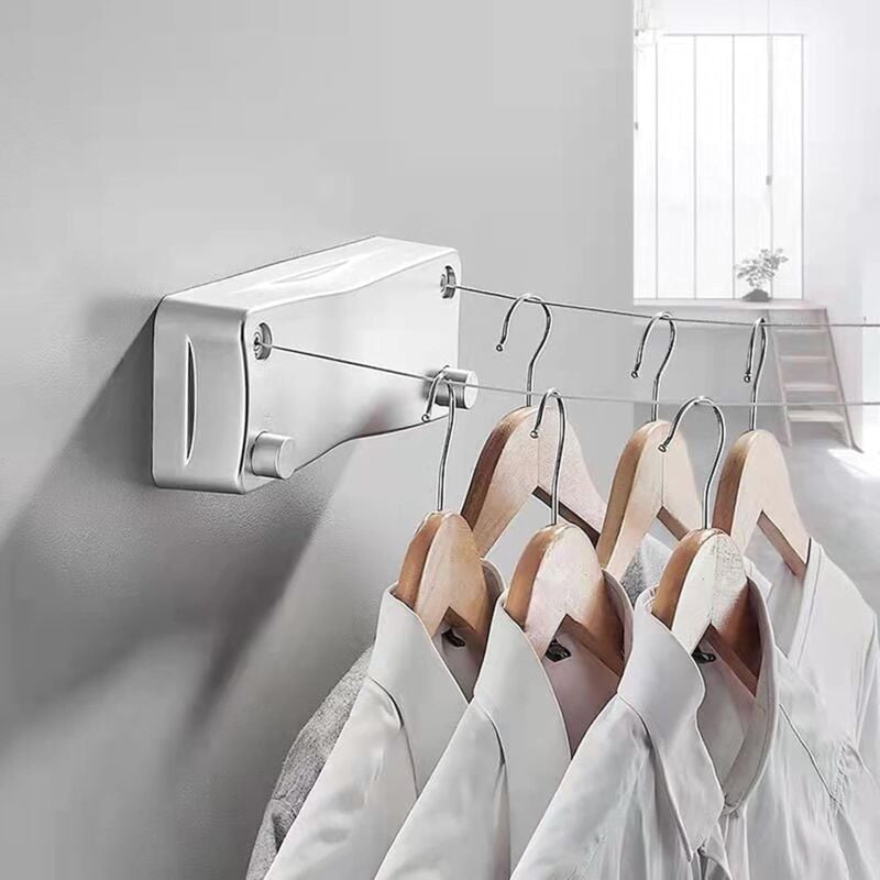 foto del prodotto stendibiancheria retrattile da 5,2 m con doppia corda, stendibiancheria estensibile a parete per camera da letto, bagno, balcone, giardino argento 